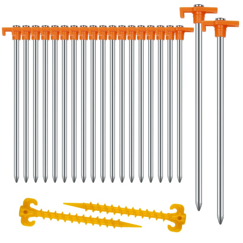 AVOFOREST 20+2PCS Tent Stakes Heavy Duty Camping Stakes AVOFOREST 9.8Inch Non-Rust Metal Tent Pegs Ground Stakes Tent Spikes Camping Garden Hiking Orange - Image 1